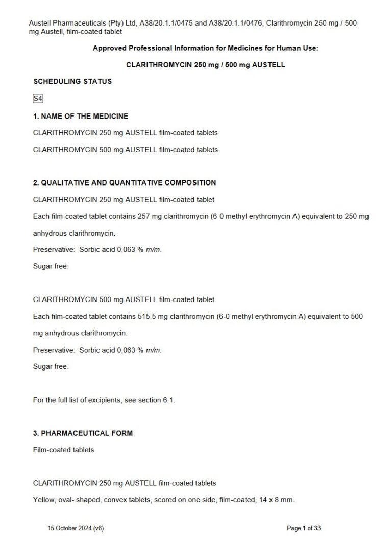 Clarithromycin 250 Mg/500 Mg Film-Coated Tablets package insert preview