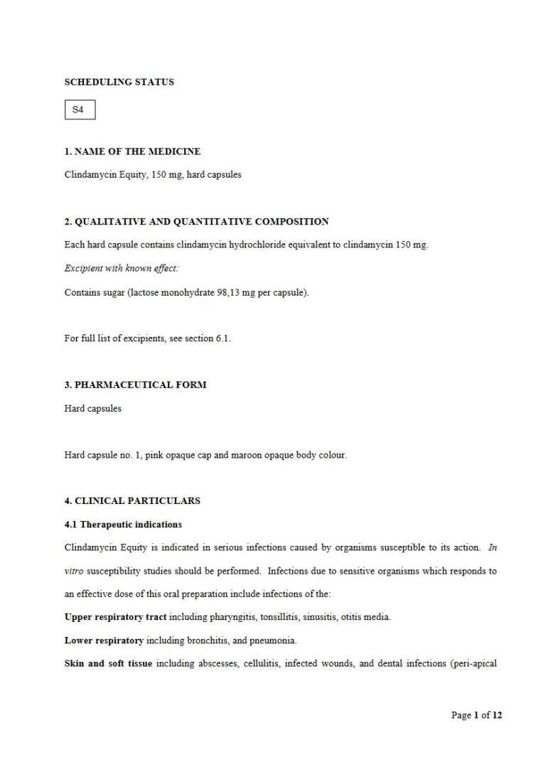 Clindamycin Equity 150 mg Capsule package insert preview