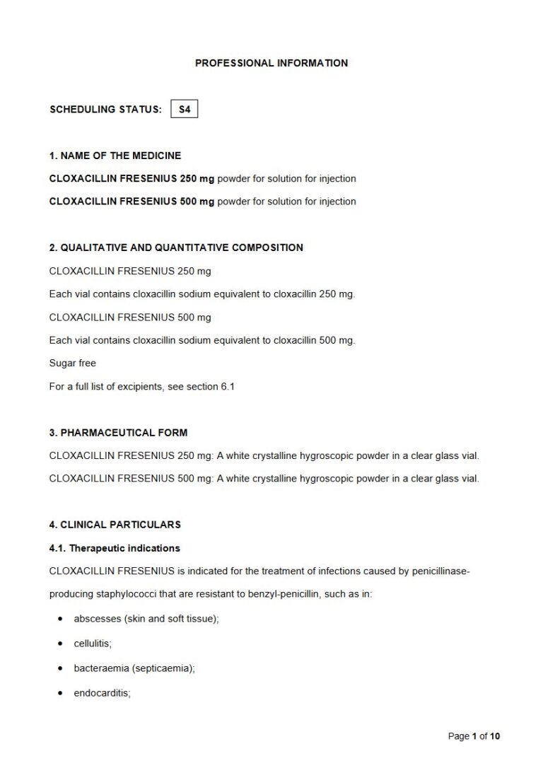 Cloxacillin Fresenius 250 mg/500 mg Solution package insert preview
