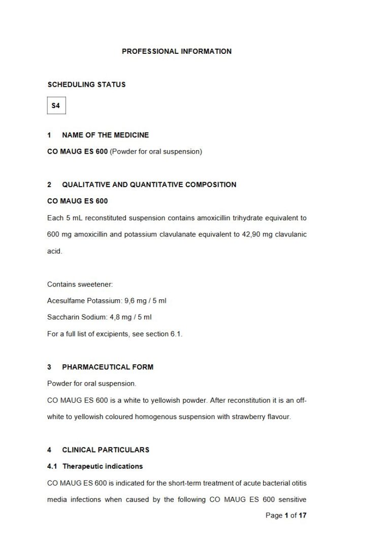Co Maug Es 600 5 mL Powder for oral suspension package insert preview