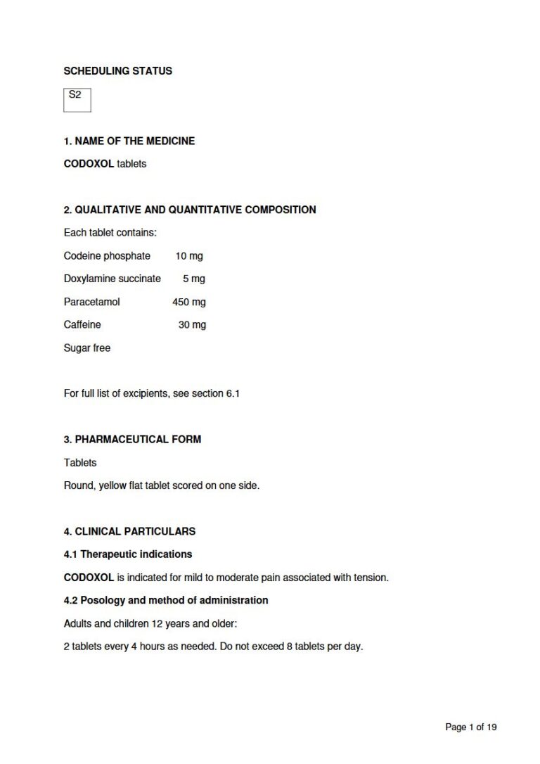 Codoxol Tablets 450 mg. 5 mg. 10 mg. 30 mg Tablets package insert preview
