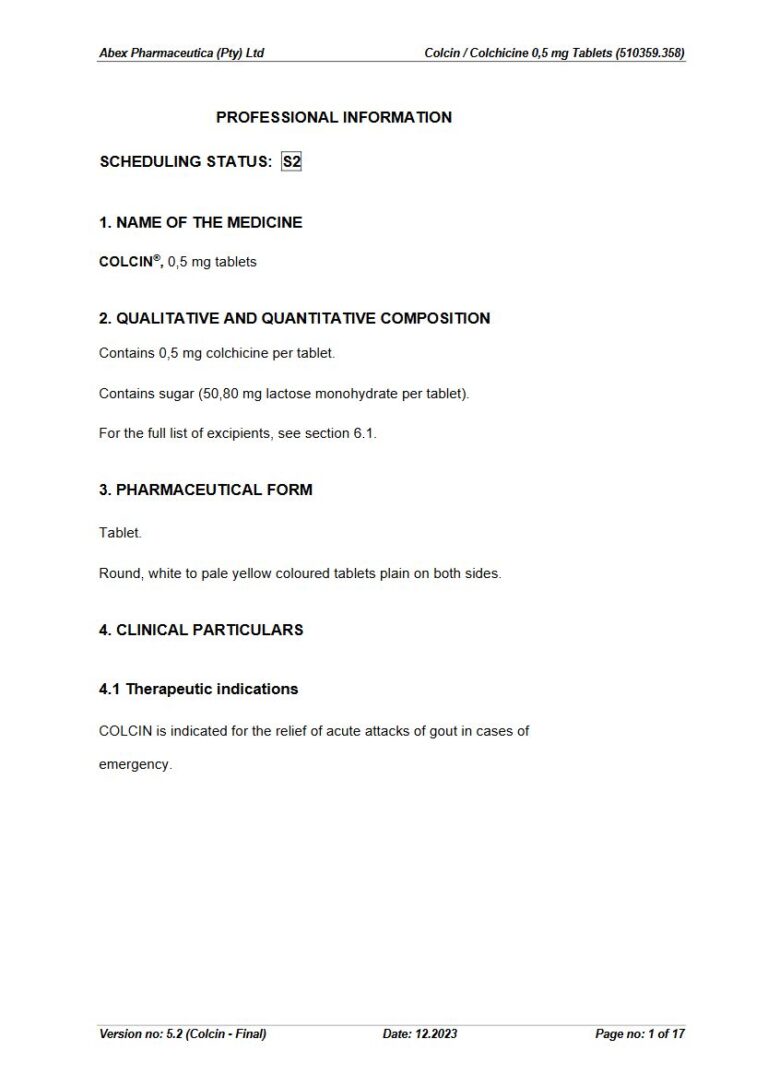 Colcin 0,5 mg Tablets package insert preview