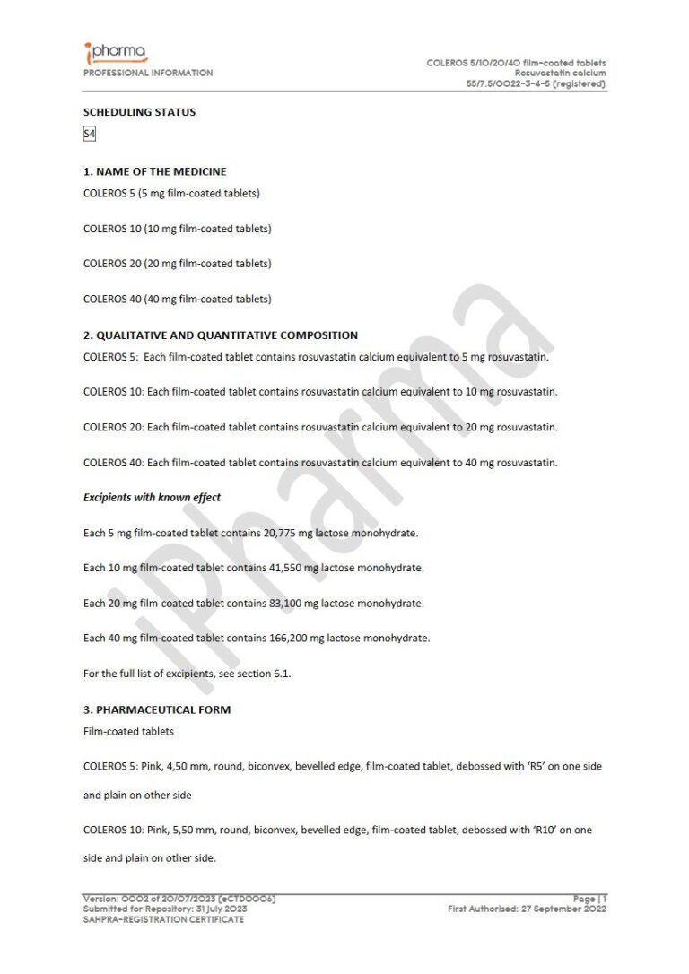 Coleros 5/10/20/40 mg FC tablets package insert preview