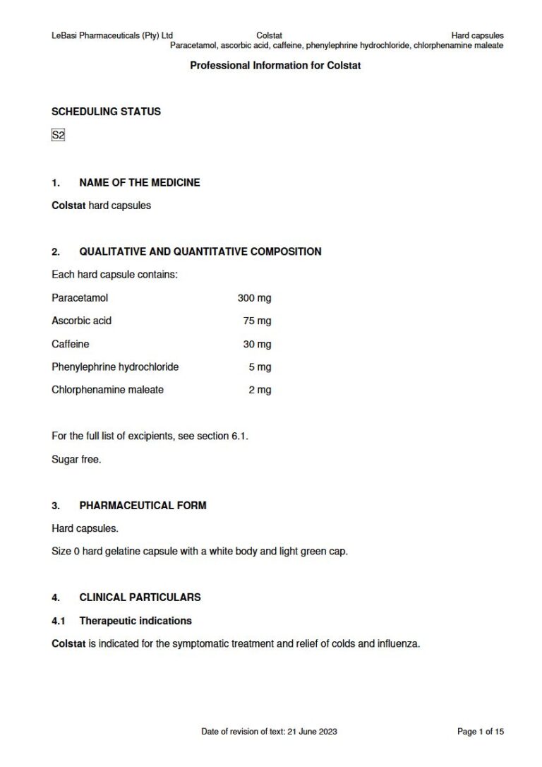 Colstat 300 mg Hard capsules. package insert preview