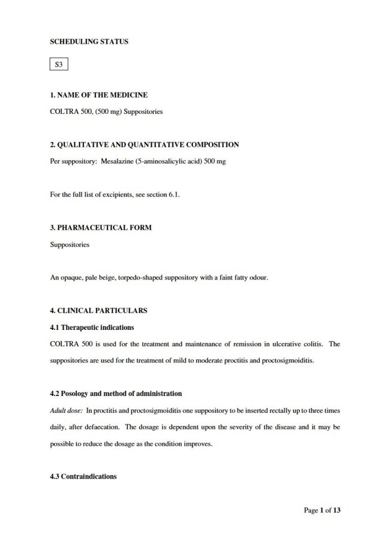 Coltra 500 500 mg Suppositories package insert preview