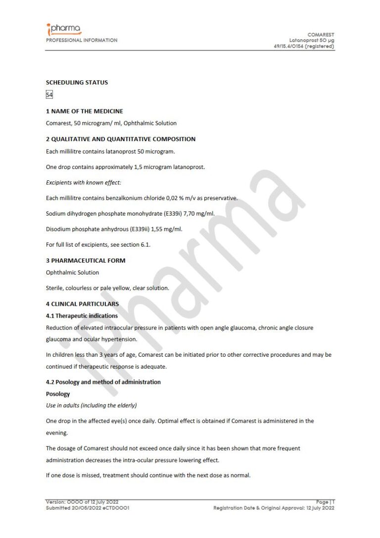 Comarest 50 μg Ophthalmic Solution package insert preview