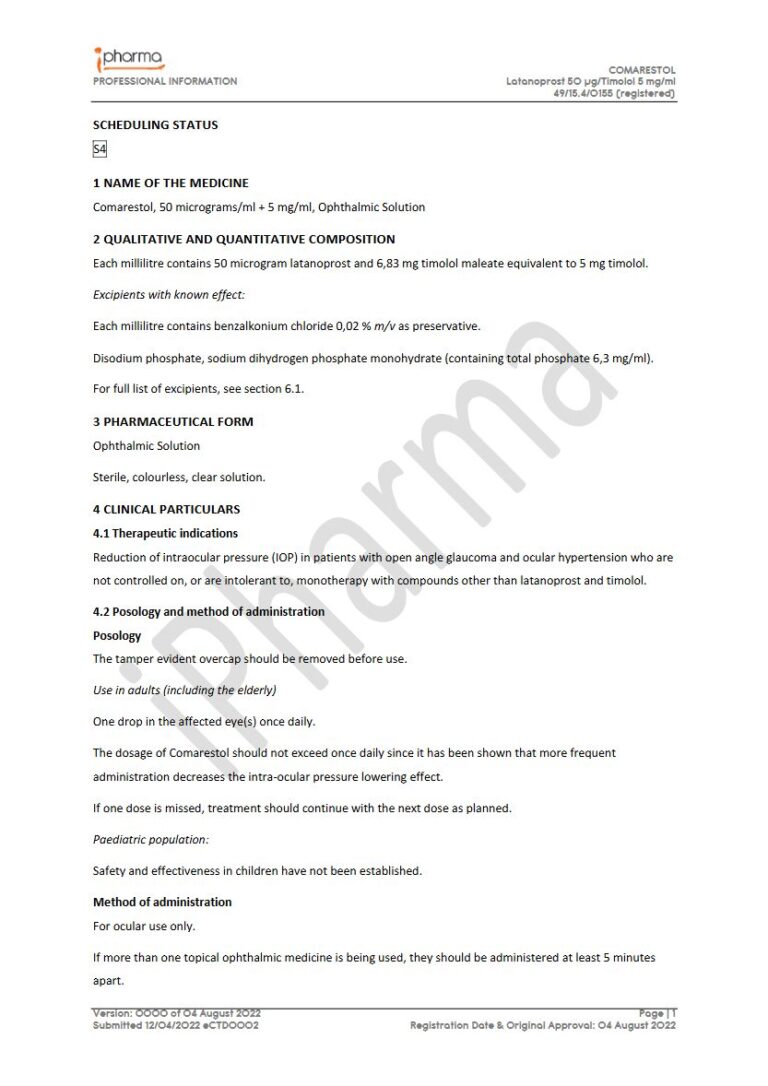 Comarestol 50 µg/ 5 mg/ml Ophthalmic Solution package insert preview