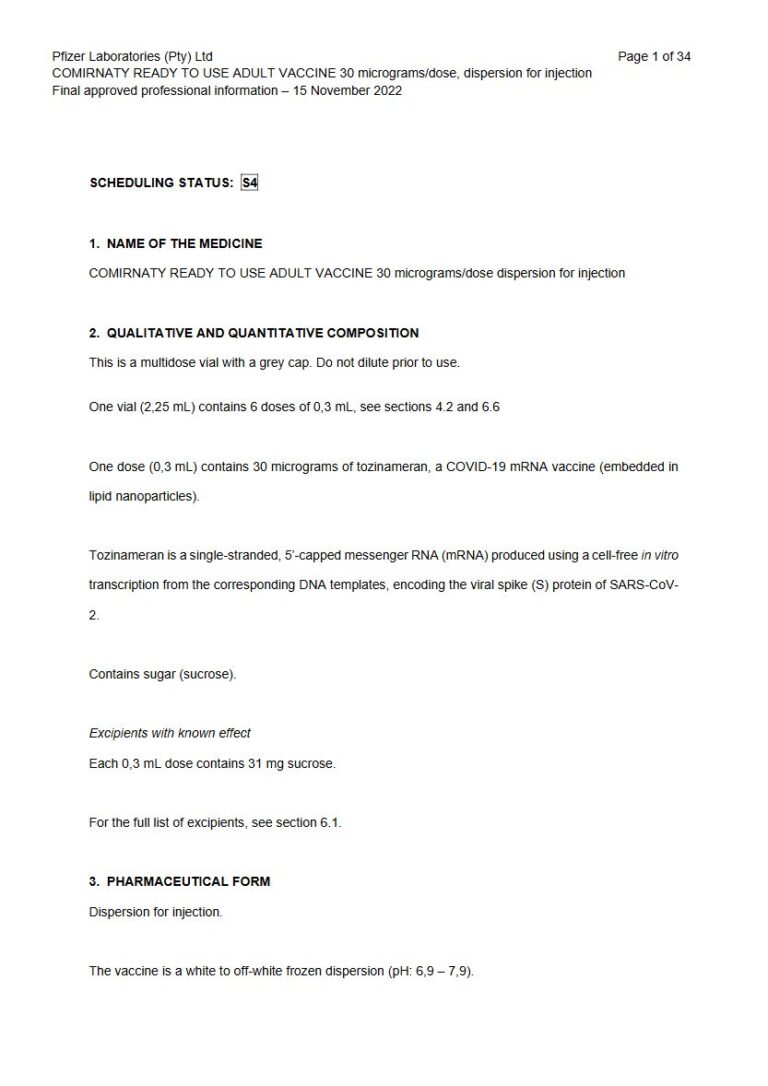 Comirnaty Ready To Use Adult Vaccine Injection package insert preview