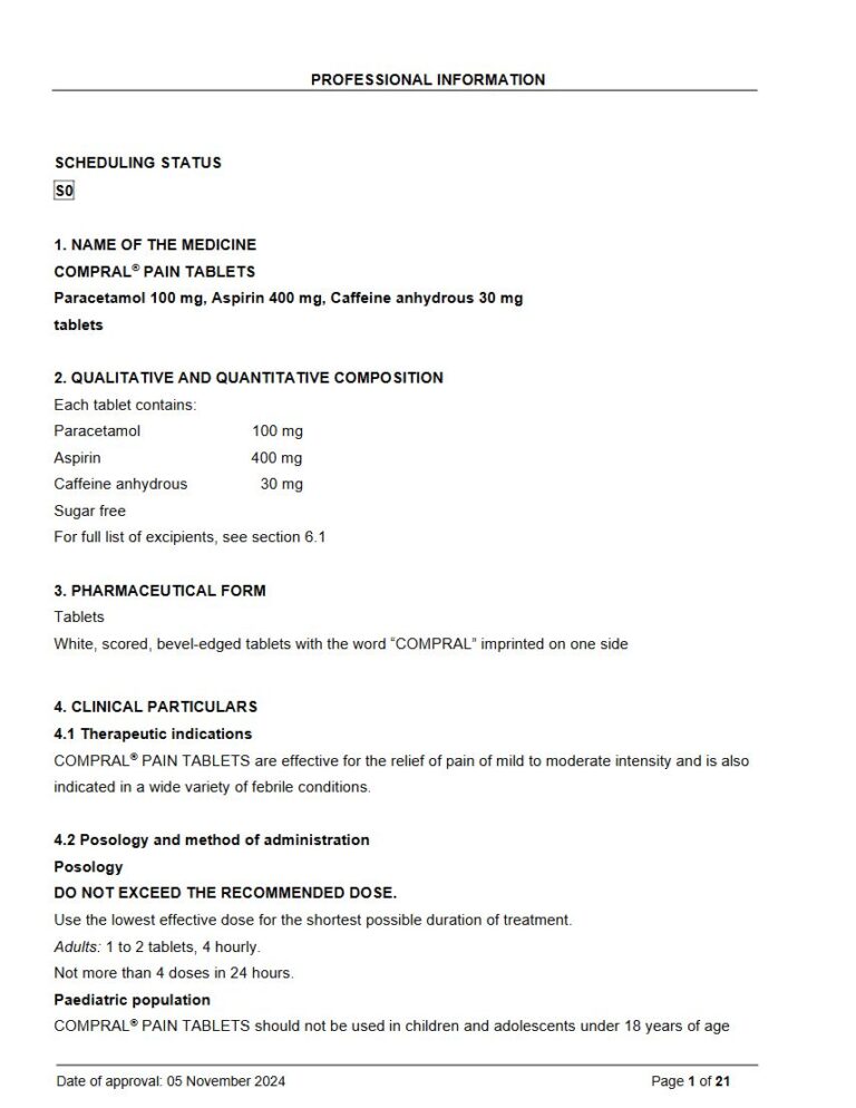 Compral Pain 100 mg, 400 mg, 30 mg Adcock Ingram package insert preview