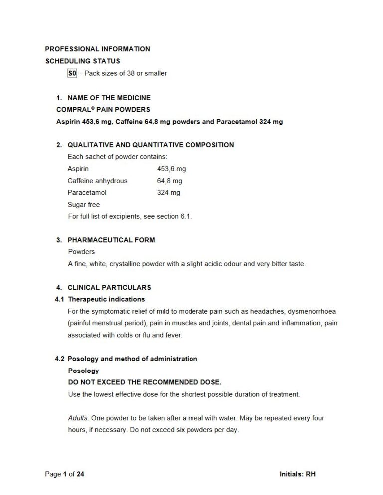 Compral Pain Powders 324 mg package insert preview