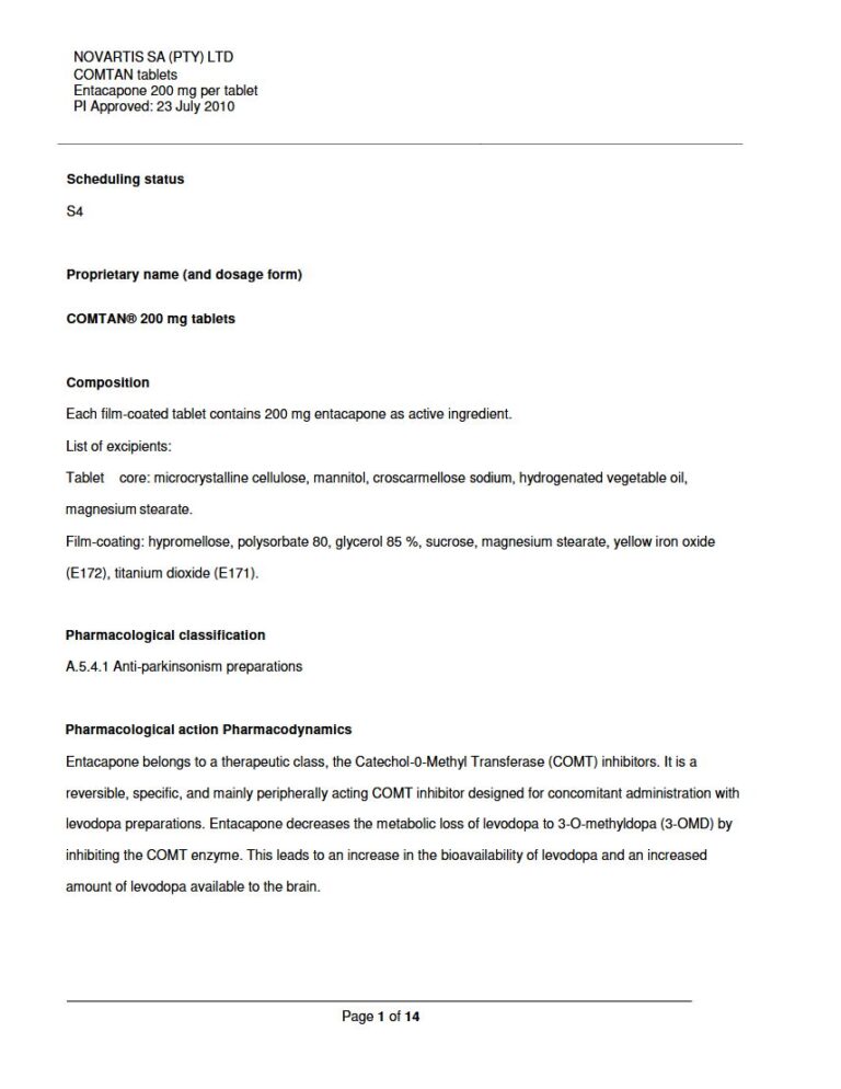 Comtan 200mg Tablet package insert preview