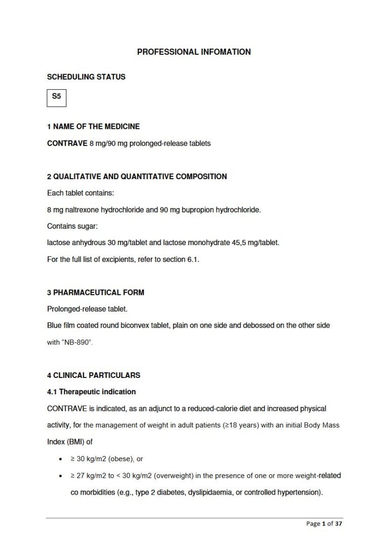Contrave 8 mg/90 mg Prolonged-release tablet. package insert preview