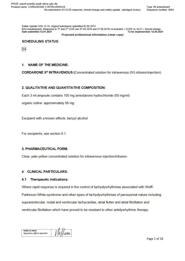 Cordarone X 200 150mg/3ml Injection package insert preview