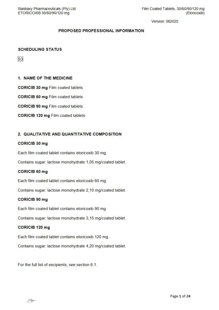 Coricib 30 Mg/60 Mg/90 Mg/120 Mg Film-Coated Tablets package insert preview