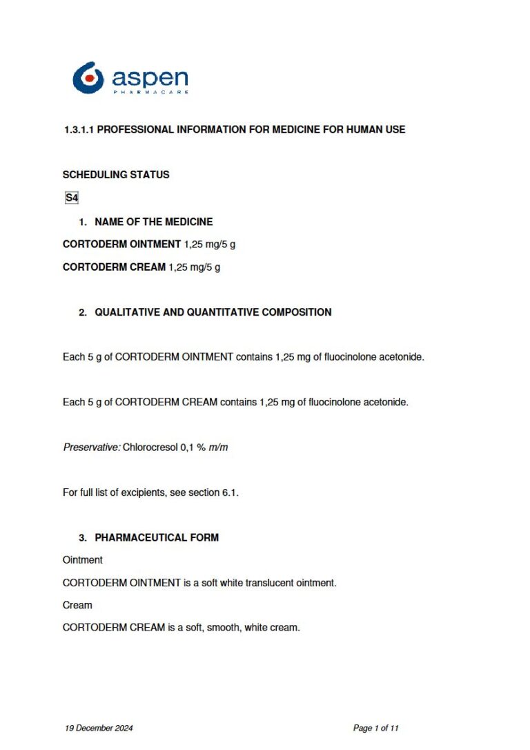 Cortoderm 1,25 mg/5 g Film-Coated Tablets package insert preview