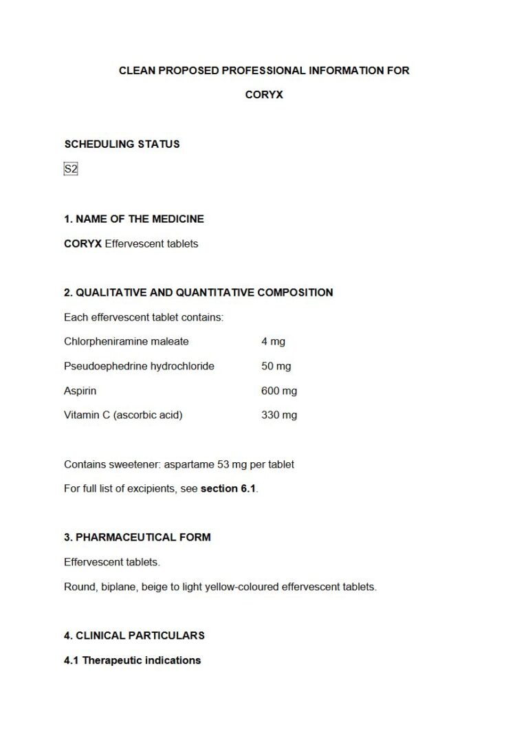 Coryx Effervescent 53 mg Effervescent Tablets package insert preview