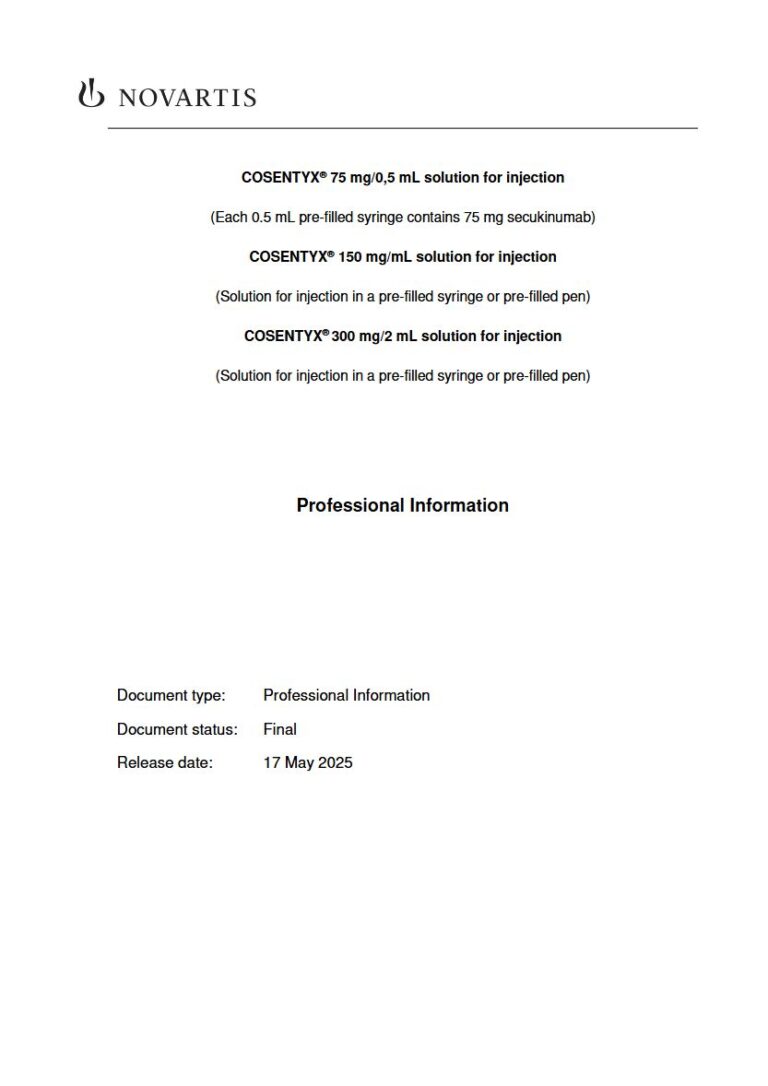 Cosentyx 75 mg/0.5 mL/150 mg/300 mg/2 mL Solution package insert preview
