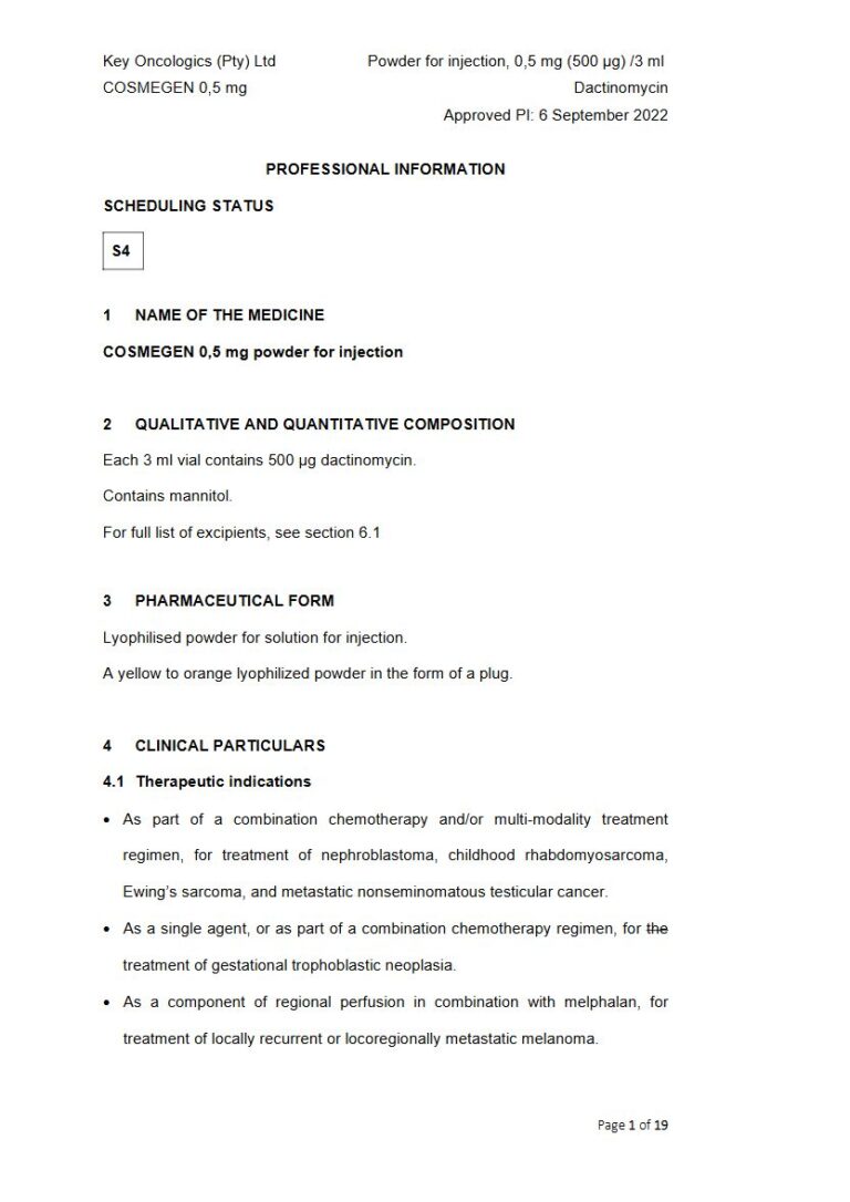 Cosmegen 0,5 Mg Solution package insert preview