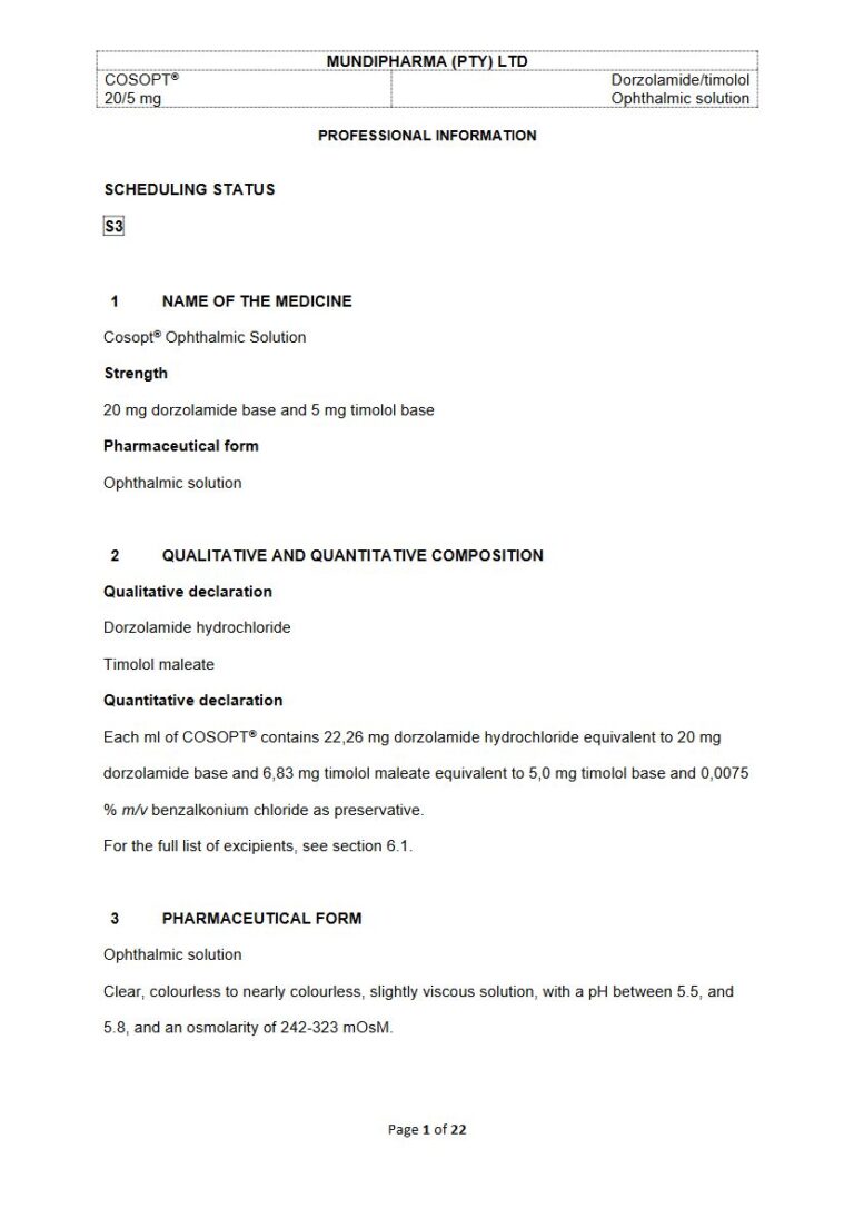 Cosopt 20/5 mg Ophthalmic solution package insert preview