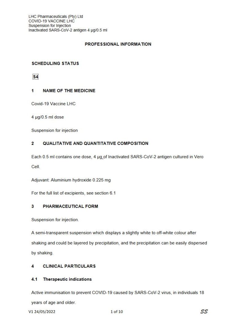 Covid–19 Vaccine Lhc 4,0 μg Injection package insert preview