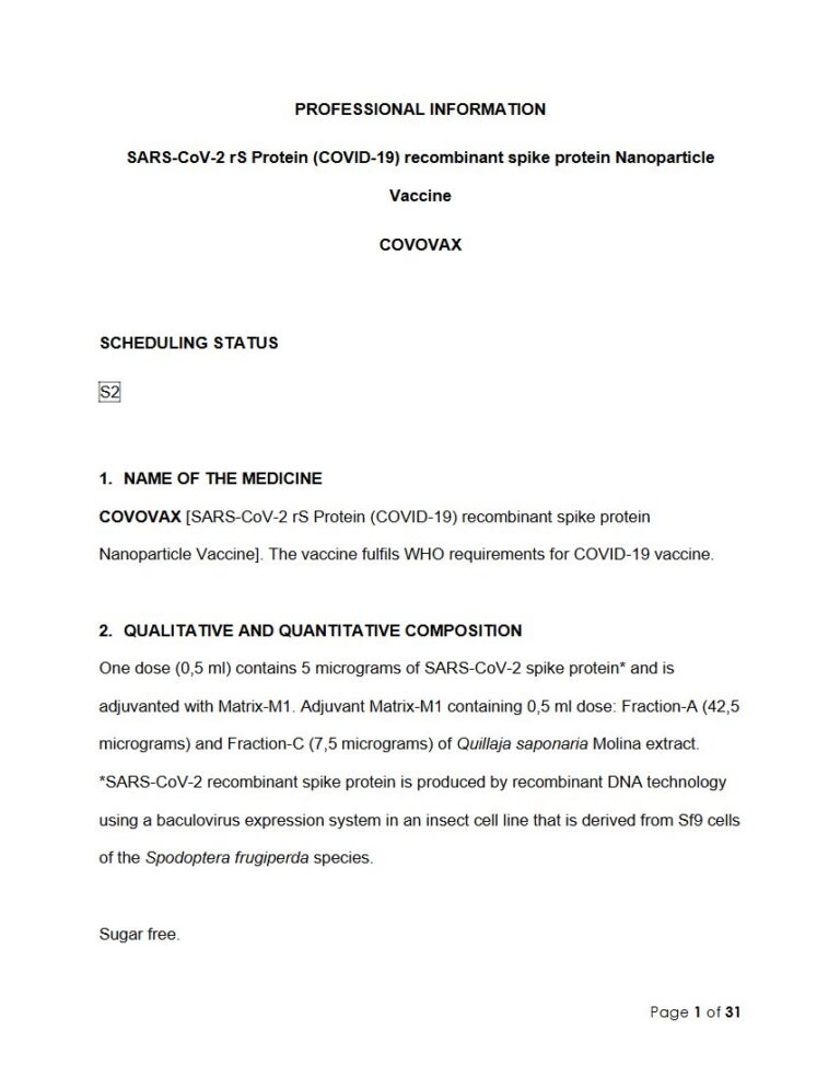 Covovax 5,0 μg Injection package insert preview