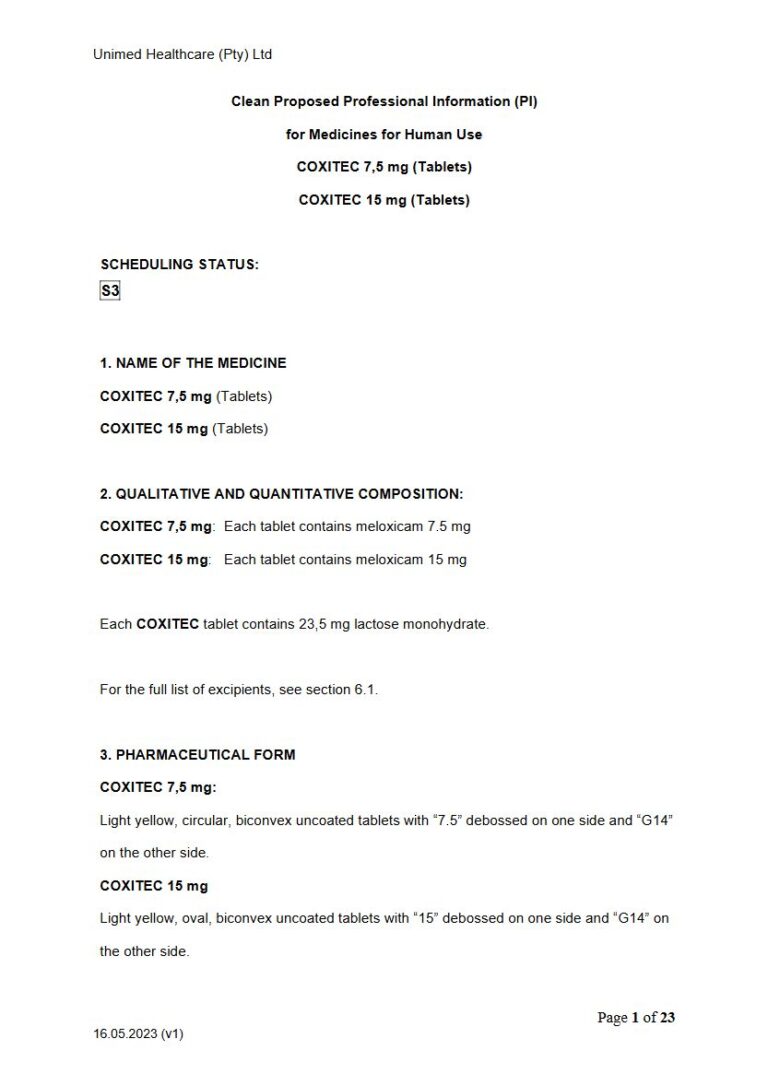 Coxitec 7,5 mg/ 15 mg Tablets package insert preview