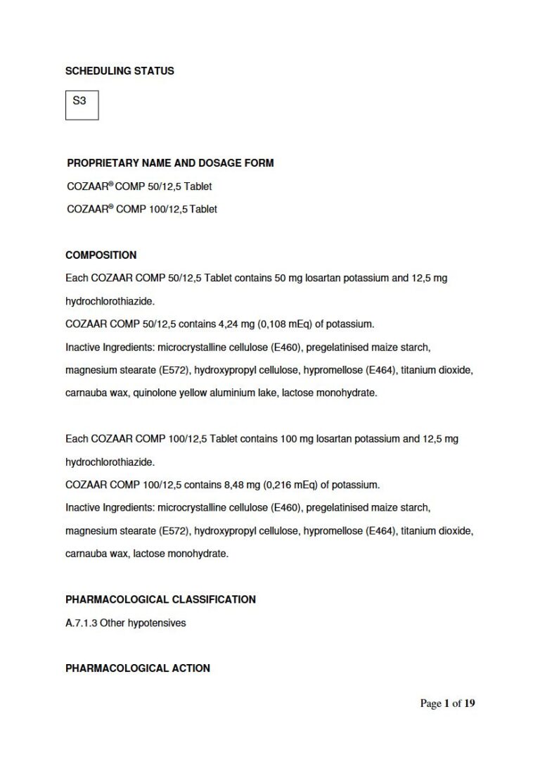 Cozaar Comp 50 mg/12,5 mg/100 mg Tablets package insert preview