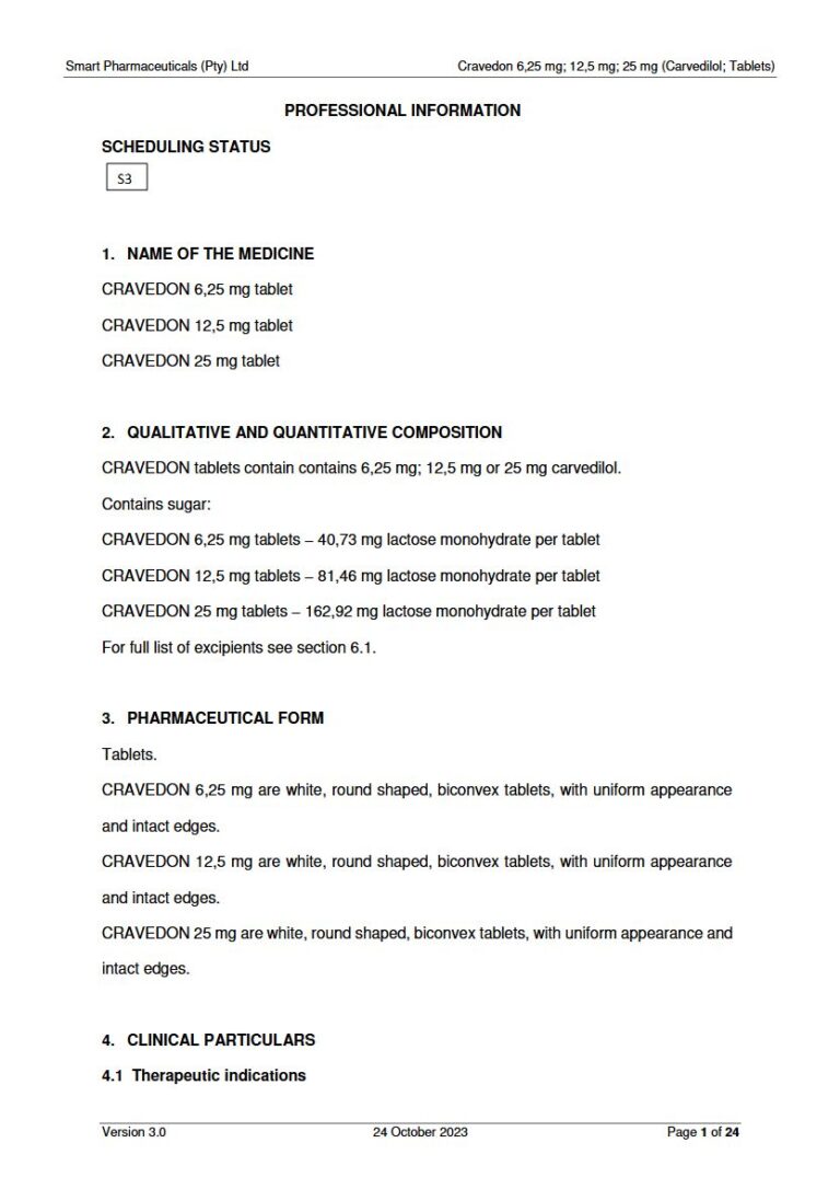 Cravedon 6,25 Mg/12,5 Mg/25 Mg Tablets package insert preview