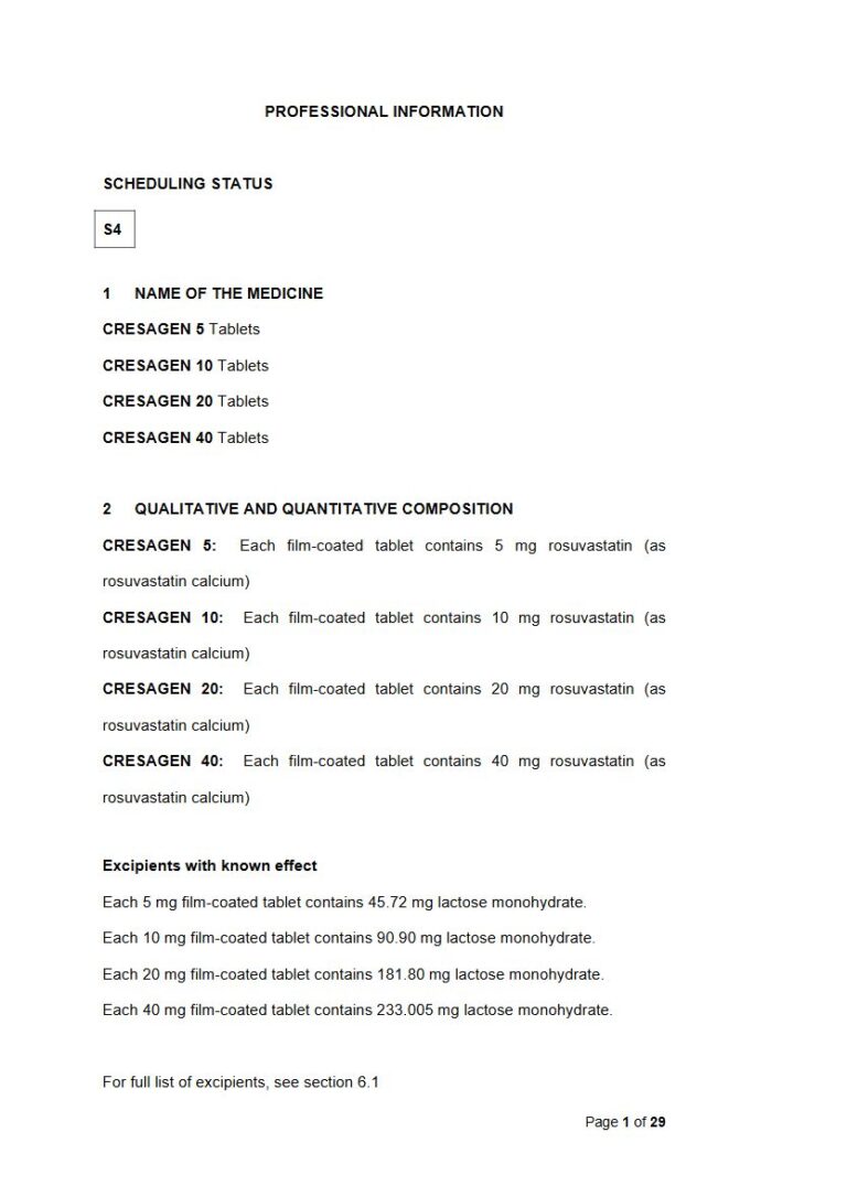 Cresagen 5 mg, 10 mg, 20 mg, 40 mg FC tablets, package insert preview