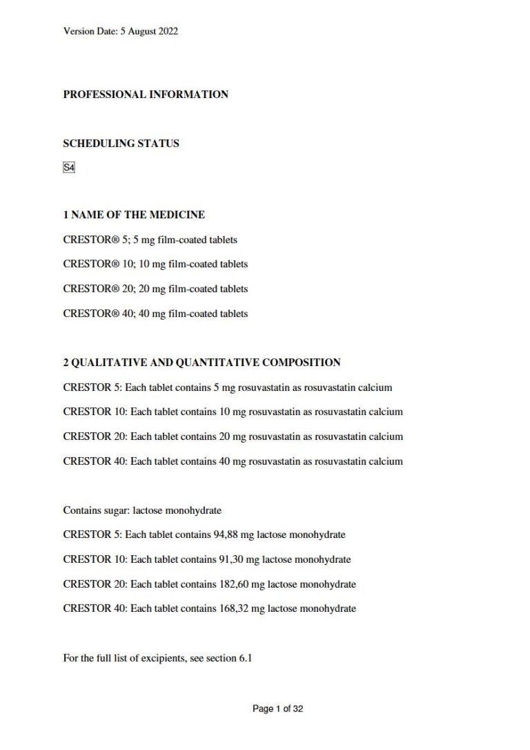 Crestor 5/10/20/40 5mg. 10mg. 20mg. 40mg FC Tablets package insert preview