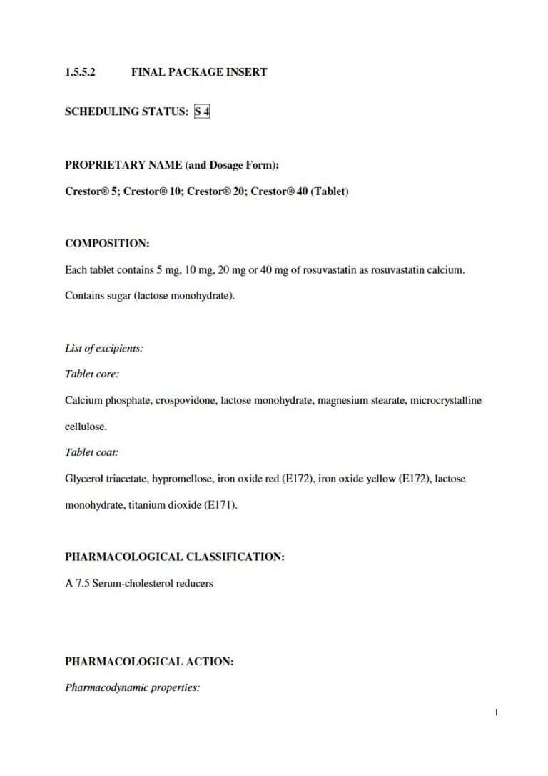 Crestor 5 5mg. 10mg. 20mg. 40mg Tablet package insert preview