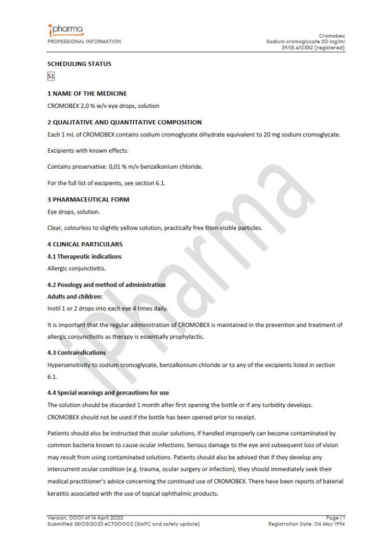 Cromobex 20 mg/ml Eye drops, solution. package insert preview