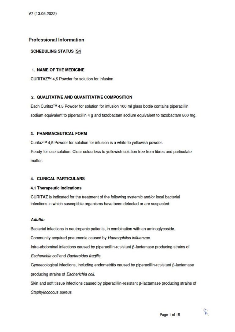 Curitaztm 100 ml Powder for solution for infusion package insert preview