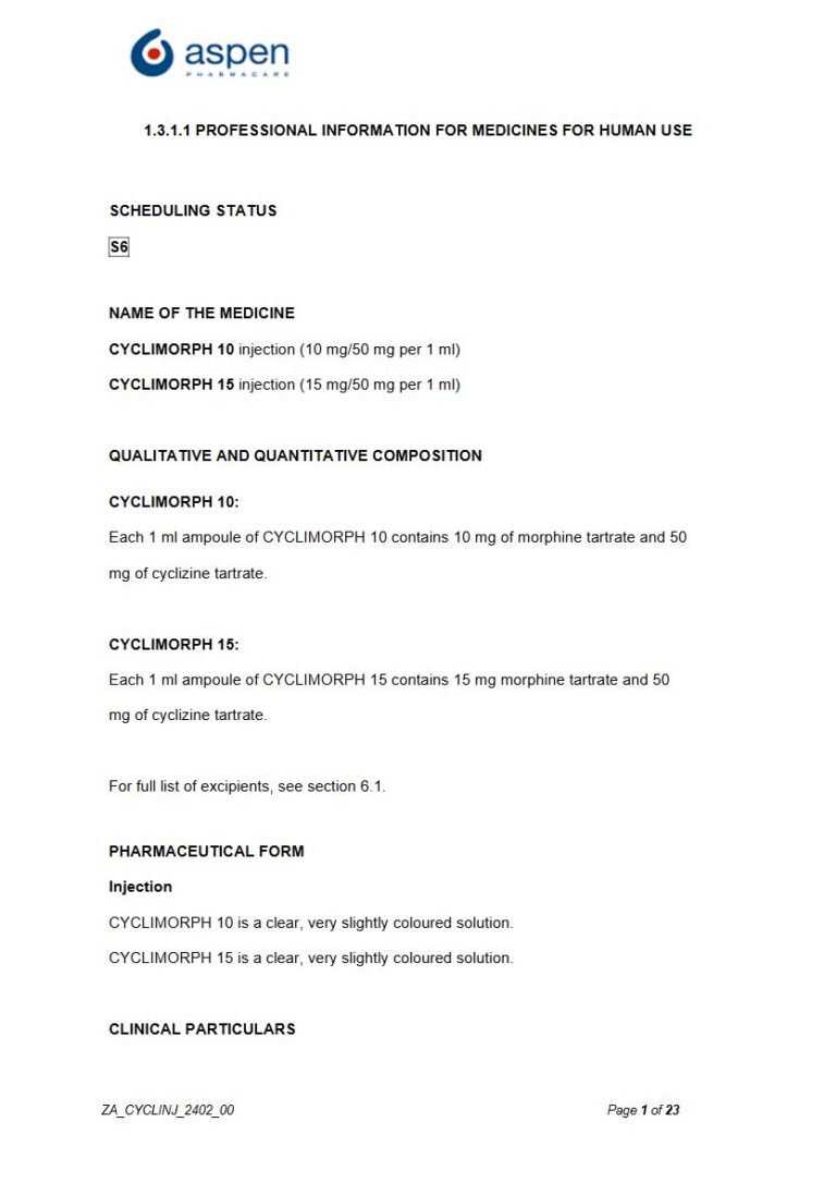 Cyclimorph 10 mg, 15 mg Injection package insert preview