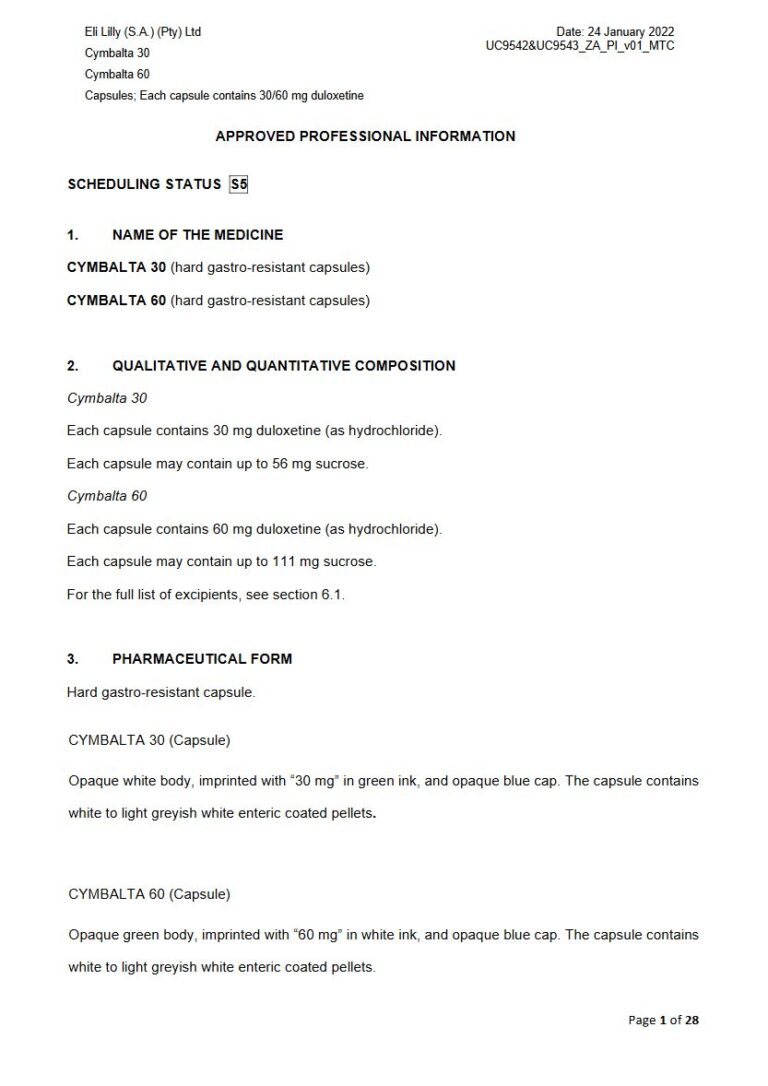Cymbalta 30mg. 60mg Capsule package insert preview