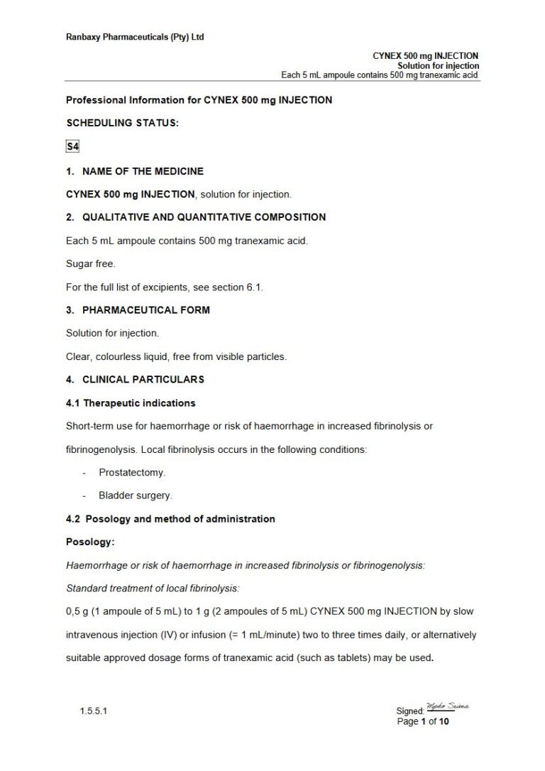 Cynex 500 mg Solution for injection package insert preview