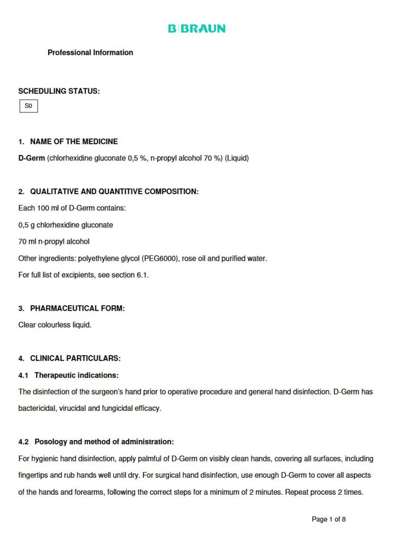 D-Germ 100 ml Clear colourless liquid. package insert preview