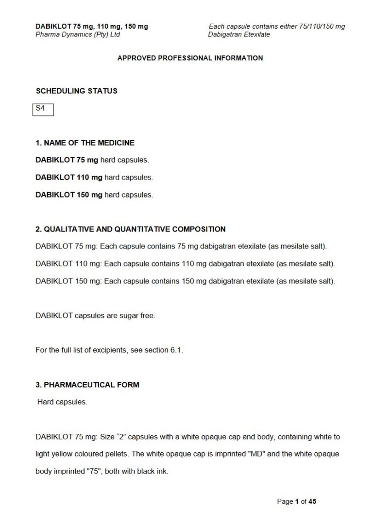 Dabiklot 75 mg, 110 mg, 150 mg Hard capsules package insert preview
