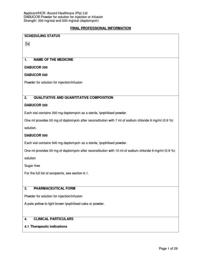 Dabucor 350 mg/500 mg Solution package insert preview