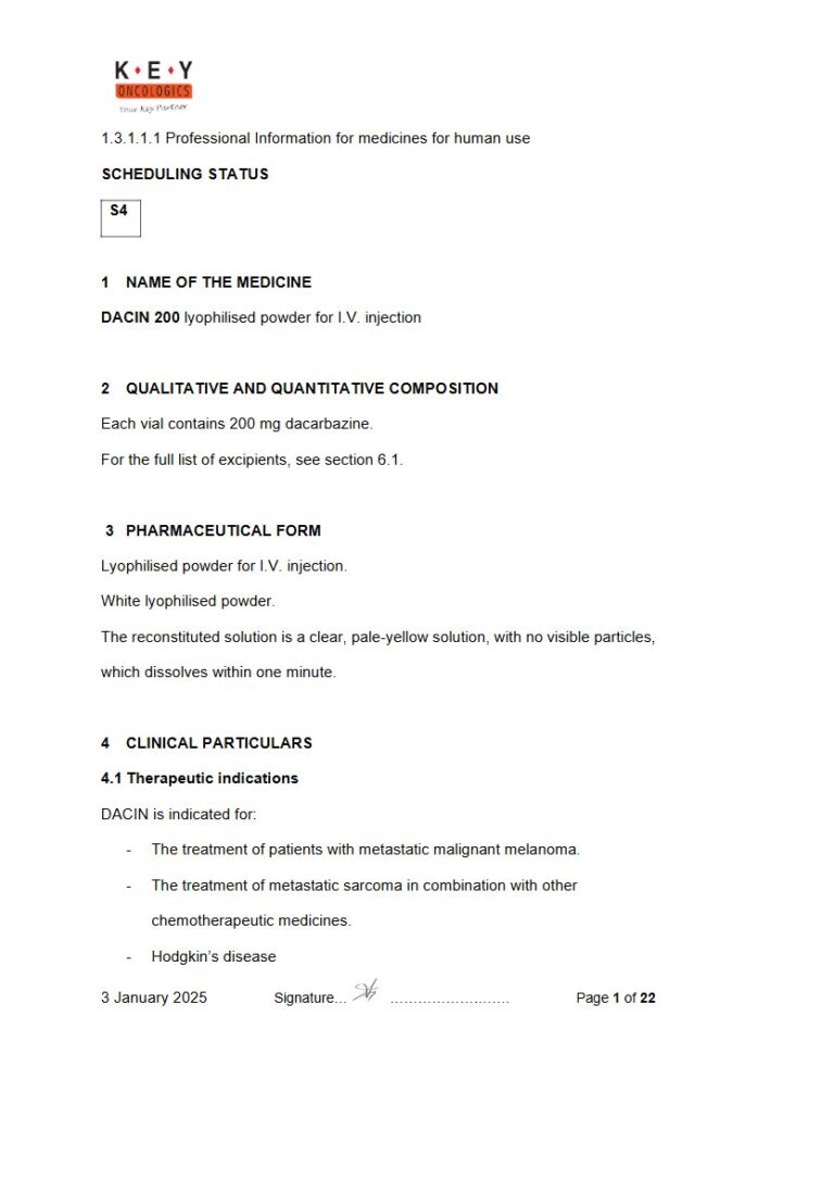 Dacin 200 200 mg Lyophilised powder for I.V. injection package insert preview