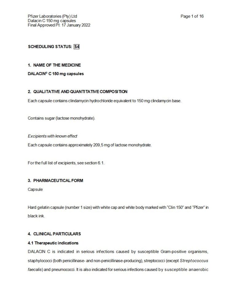 Dalacin C 150 Mg Capsules package insert preview