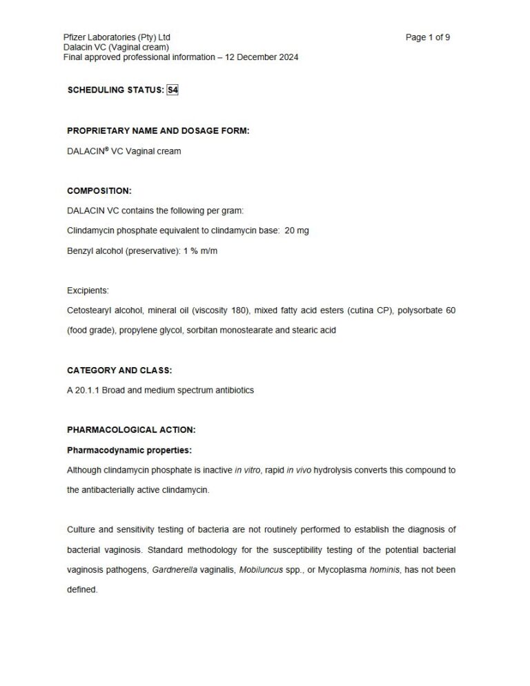 Dalacin Vc Vaginal 20 mg Cream package insert preview