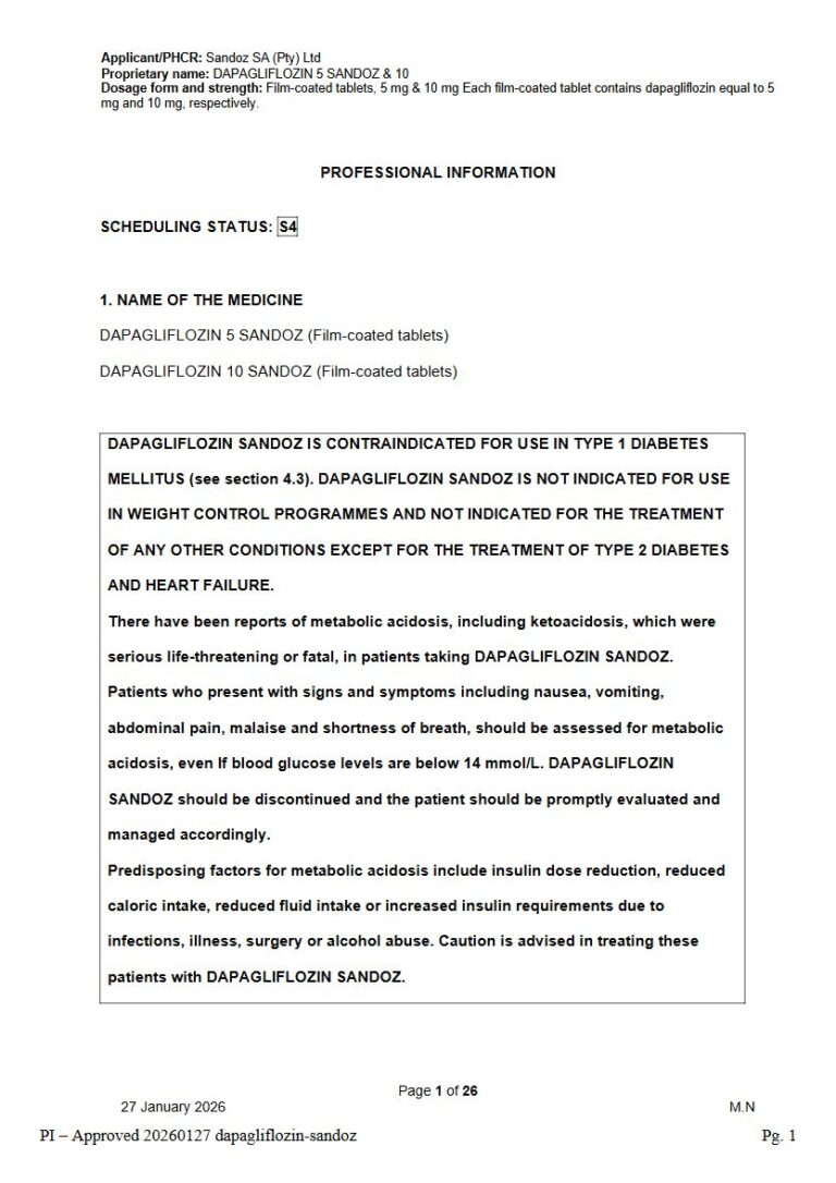 Dapagliflozin 5 & 10 Sandoz 5 mg & 10 mg FC tablets package insert preview
