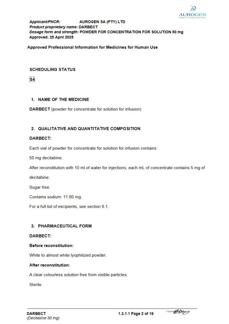 Darbect 50 mg Powder for concentrate for solution for infusion package insert preview
