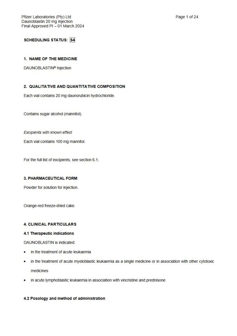 Daunoblastin Injection 20 mg Injection package insert preview