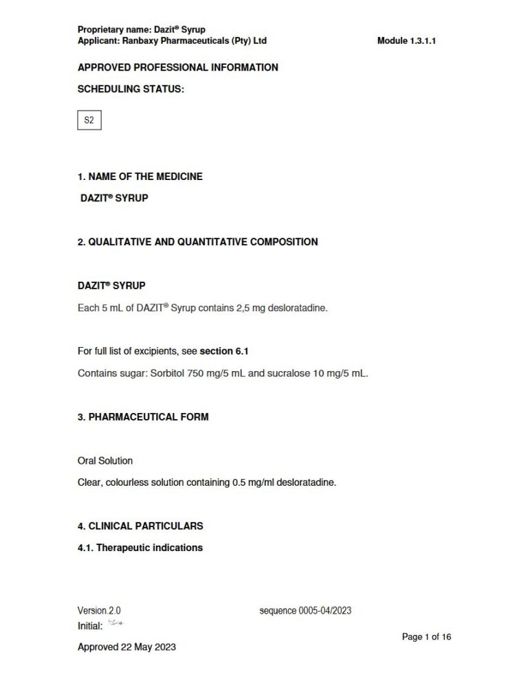 Dazit Syrup 2,5 mg Oral Solution package insert preview