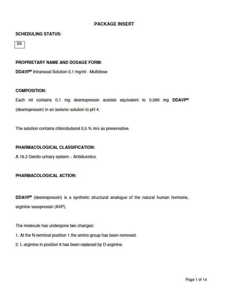 Ddavp Is 0.1 mg / 1ml Intranasal Solution package insert preview