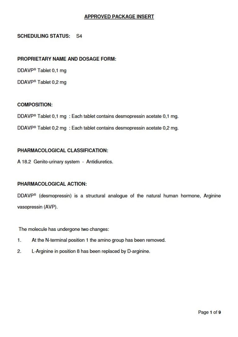Ddavp Tablets 0.1mg. 0.2mg Tablet package insert preview