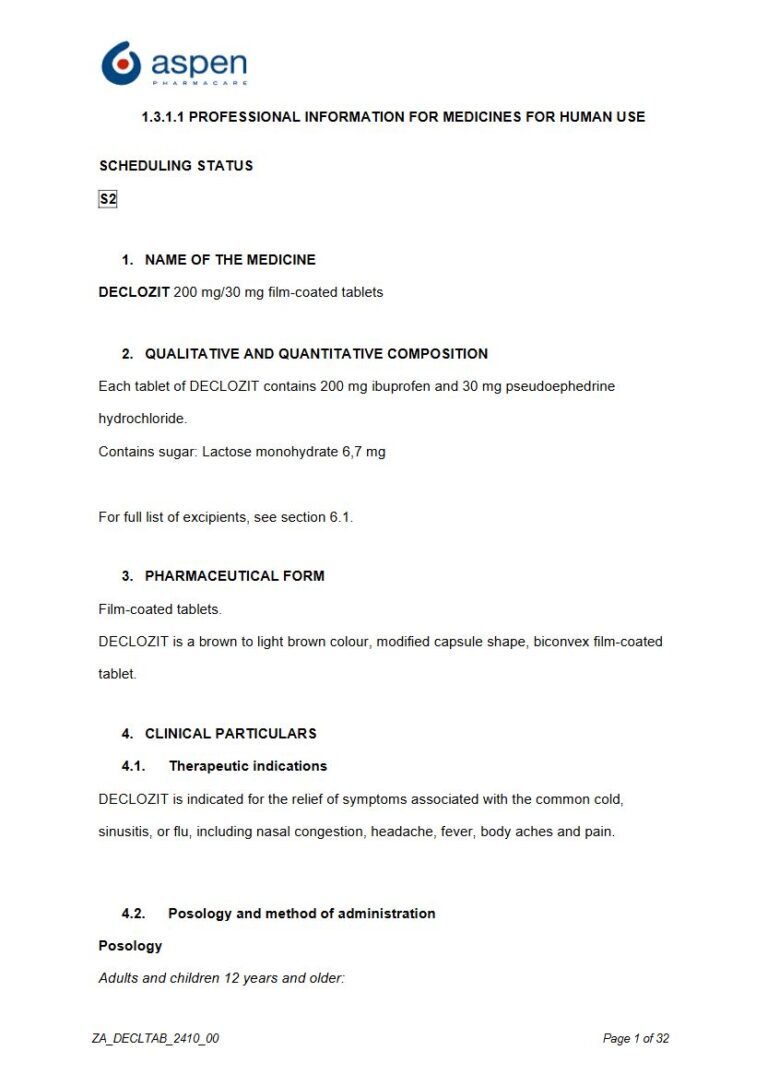 Declozit 200 mg/30 mg FC tablets package insert preview
