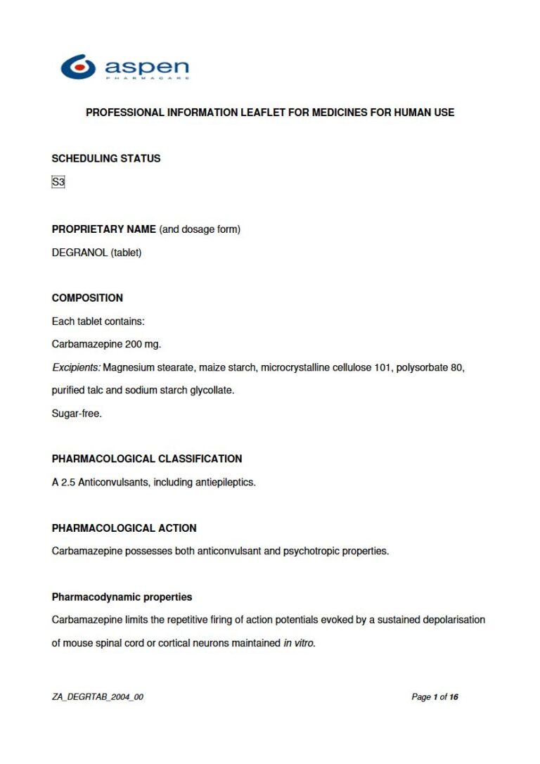 Degranol 200 mg. Tablet package insert preview